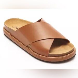 Free People Tan Leather Slide Sandals